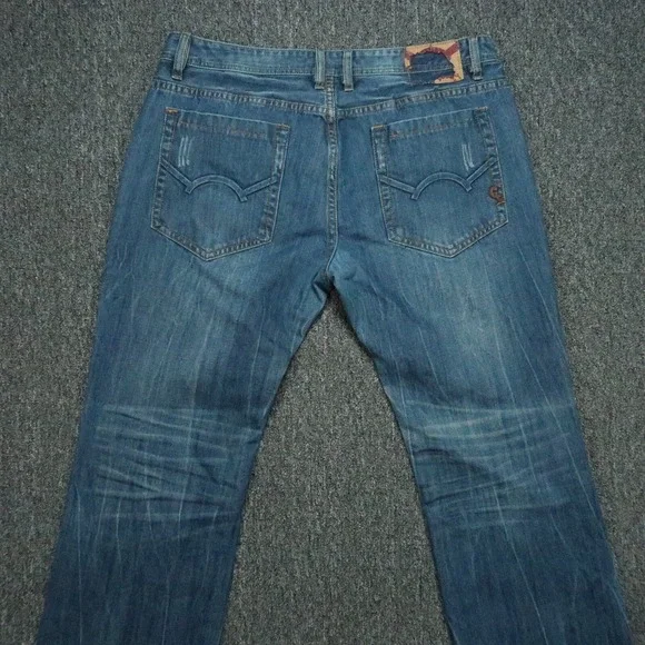 Cult Of Individuality Jeans Mens 38x34 Blue Hagen Straight Leg Distressed‎ Denim